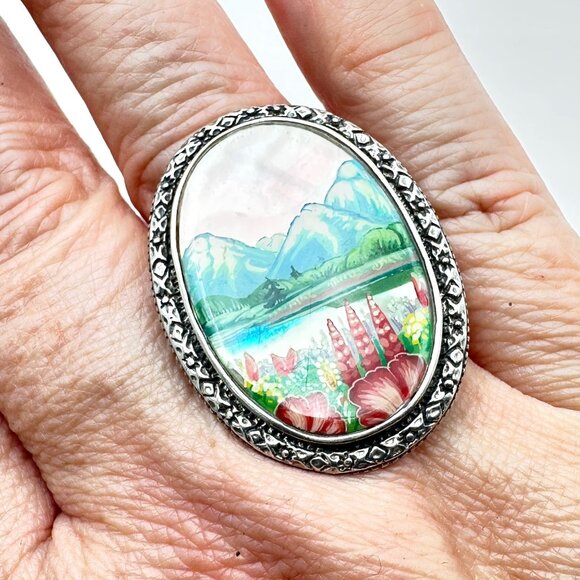 AKR Amy Kahn Russell Sterling Silver Handpainted Pearl Ring Size 9 Weight 11 GM - Picture 5 of 5